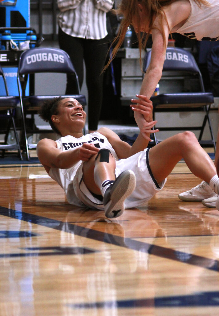 Columbia College forward Geena Stephens laughs
